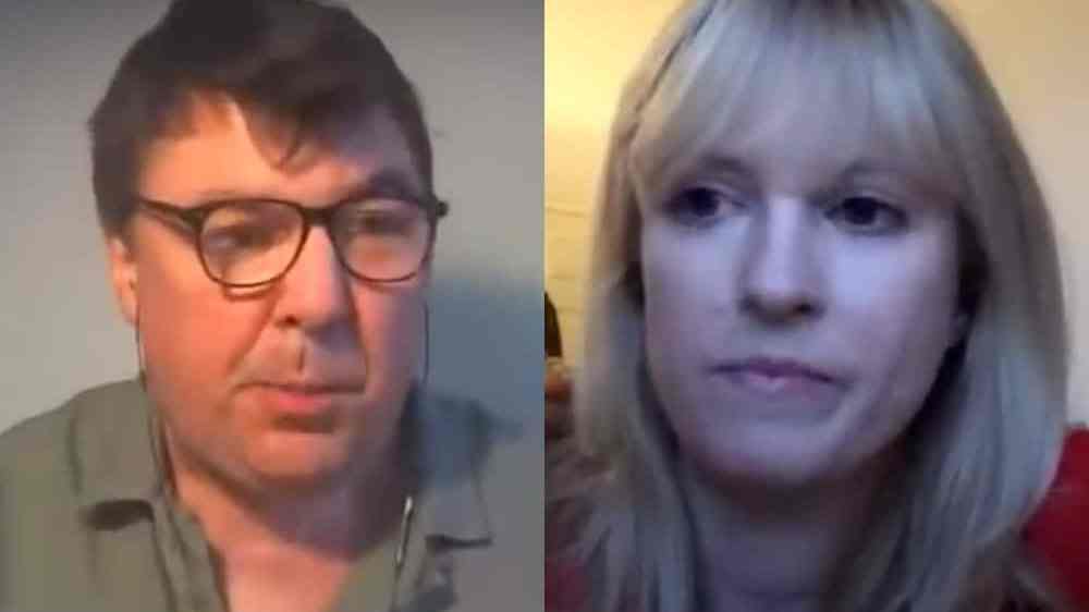 Graham Linehan (left) with Labour MP Rosie Duffield (right), on his YouTube podcast