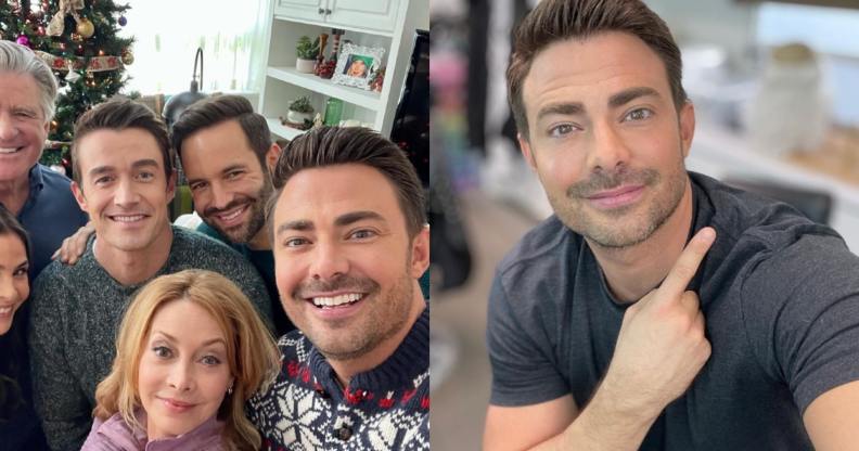 Jonathan Bennett on the set of The Christmas House 2 with the rest of the film's cast