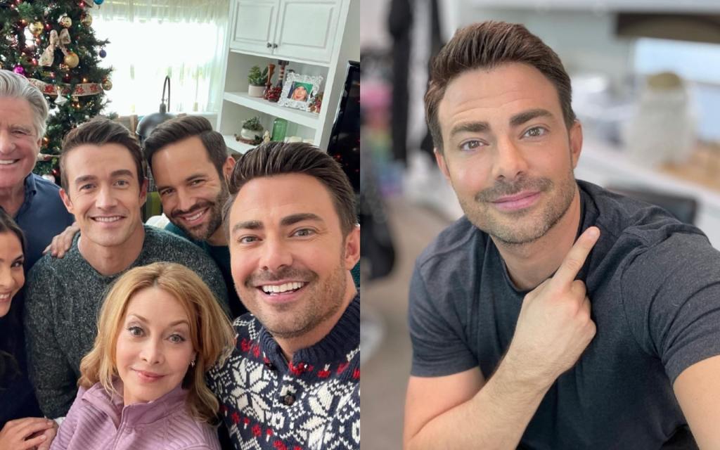 Jonathan Bennett on the set of The Christmas House 2 with the rest of the film's cast