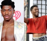 Lil Nas X posing on the red carpet and Kid Cudi performing on stage