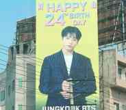 A billboard celebrating BTS member Jeon Jungkook’s birthday seen in Gujranwala, Pakistan