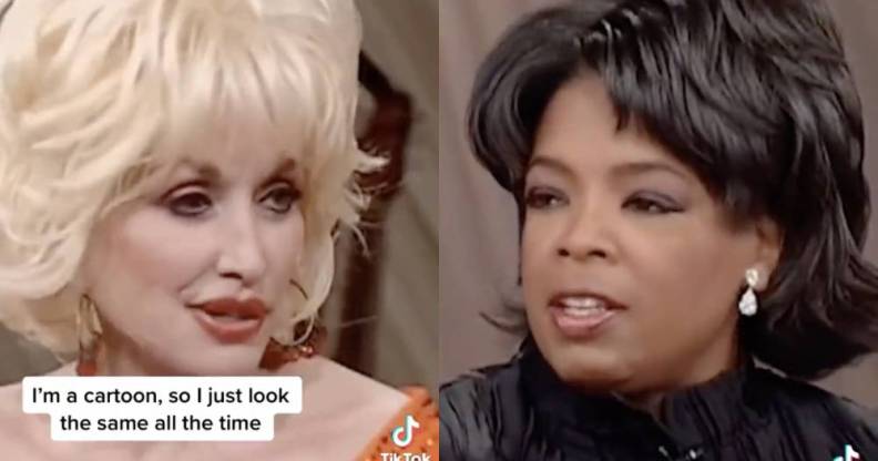 A side by side image of Dolly Parton and Oprah Winfrey from a TikTok video which included a snippet from a 2003 interview between the country music star and Oprah
