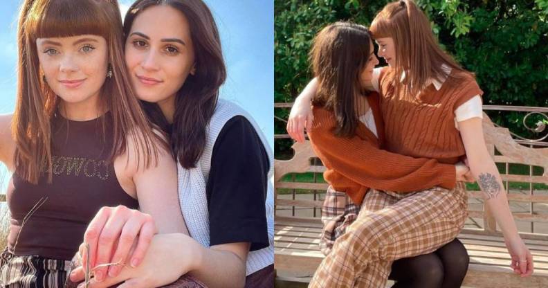 TikTok stars Caitlin Wynne-Sheil and Leah Joseph are featured in two pictures. The social media stars are engaged and speak about being part of the LGBT+ community openly online
