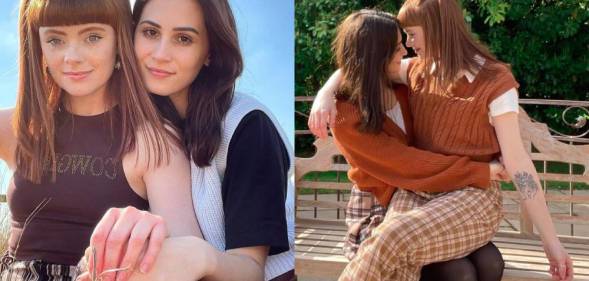 TikTok stars Caitlin Wynne-Sheil and Leah Joseph are featured in two pictures. The social media stars are engaged and speak about being part of the LGBT+ community openly online