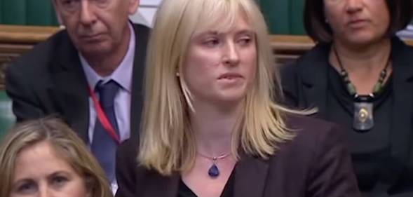 Labour MP Rosie Duffield seen talking in front of Parliament