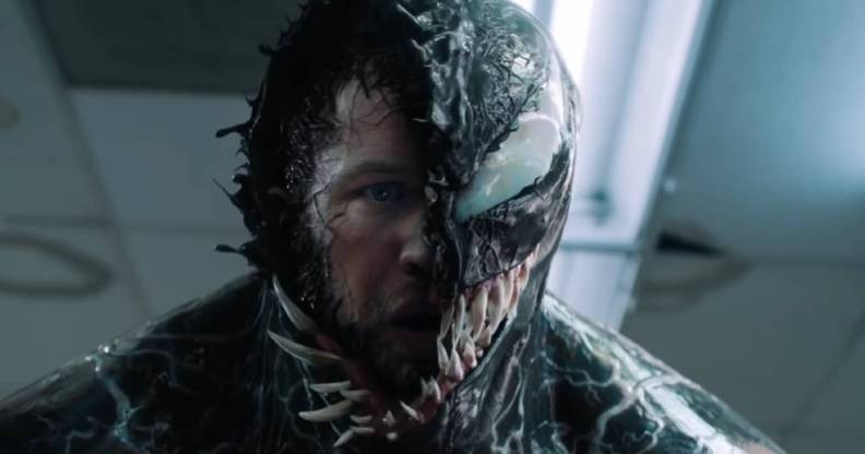 A picture of Eddie Brock and Venom fused together from the 2018 film Venom