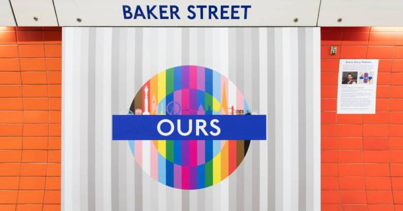 Pride roundel celebrating London's LGBT+ community can be seen at the Baker Street Tube stop in London