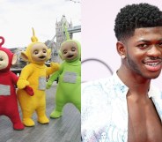 On the left: The Teletubbies outside Tower Bridge. On the right: A headshot of Lil Nas X