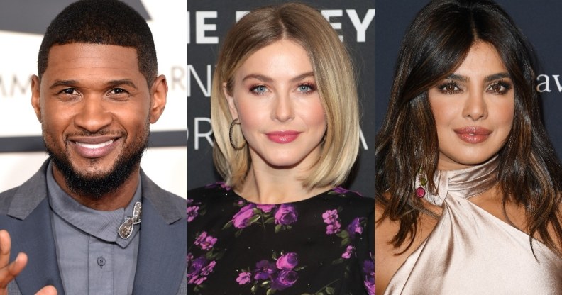 Headshots of Usher, Julianne Hough and Priyanka Jonas