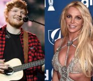 Ed Sheeran performing on stage at Glastonbury and Britney Spears at the GLAAD Awards