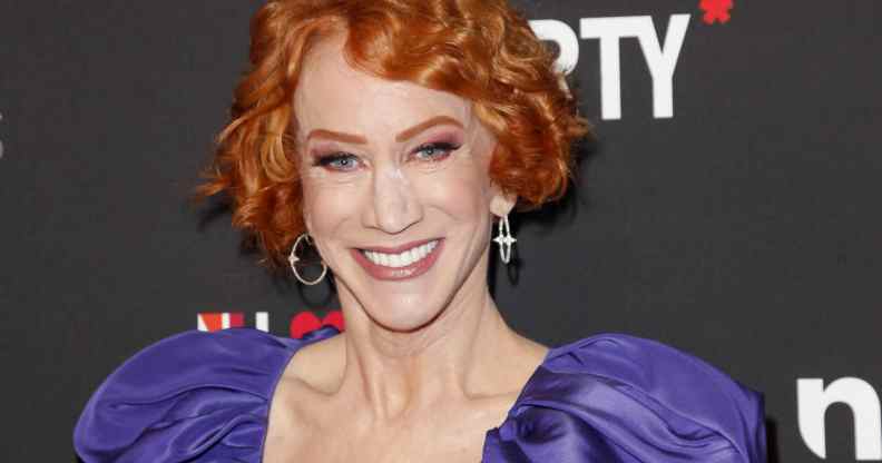 Headshot of Kathy Griffin on the red carpet smiling