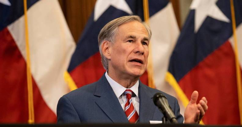 A picture of Greg Abbott during a press conference