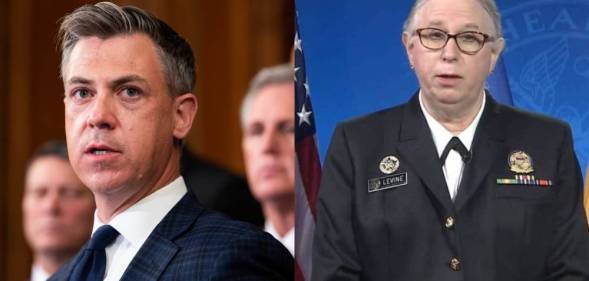 a side-by-side image of Indiana representative Jim Banks and Dr Rachel Levine