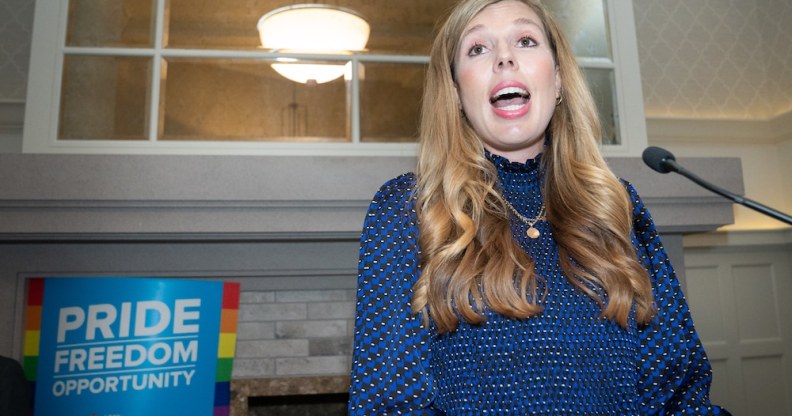 Carrie Johnson speaks at the LGBT+ Pride reception at the Conservative Party Conference