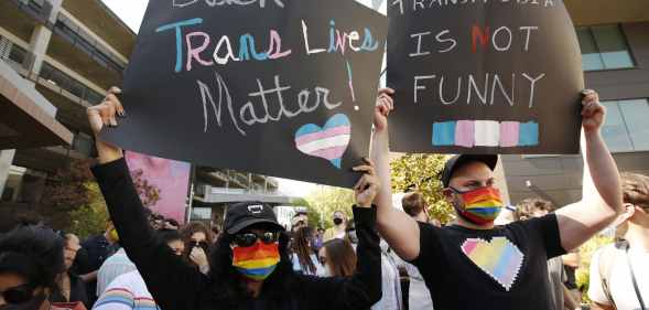 Trans supporters outside Netflix headquarters