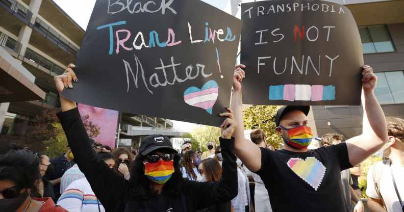 Trans supporters outside Netflix headquarters