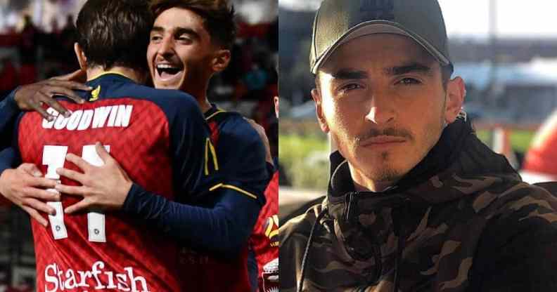 side by side images of openly gay football star Josh Cavallo