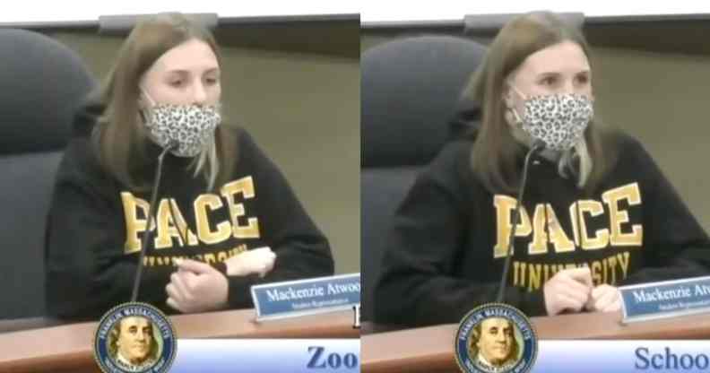 Mackenzie Atwood broke down in tears at the school board meeting.