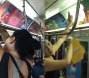 Woman tears down OK Cupid ads on subway