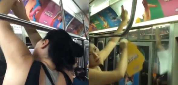Woman tears down OK Cupid ads on subway