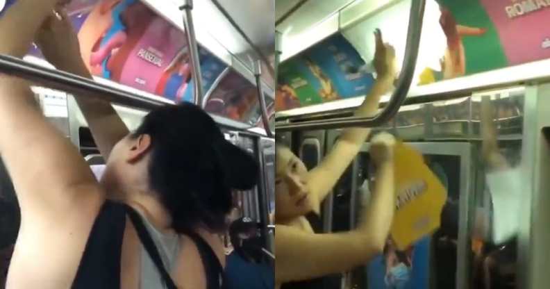 Woman tears down OK Cupid ads on subway