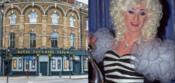 The Royal Vauxhall Tavern on the left and Lily Savage accepting an award on the right