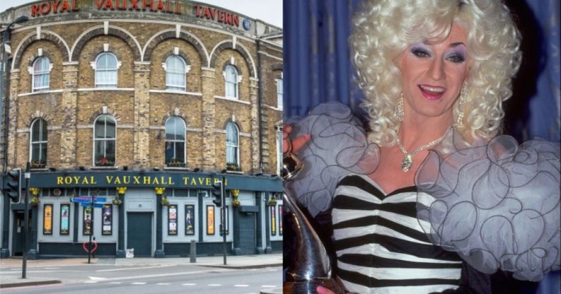 The Royal Vauxhall Tavern on the left and Lily Savage accepting an award on the right