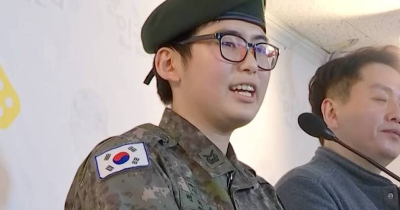 an image of staff sergeant Byun Hee-soo, South Korea's first trans soldier, during a news conference