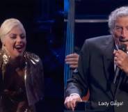 a side by side image of Lady Gaga and Tony Bennett onstage
