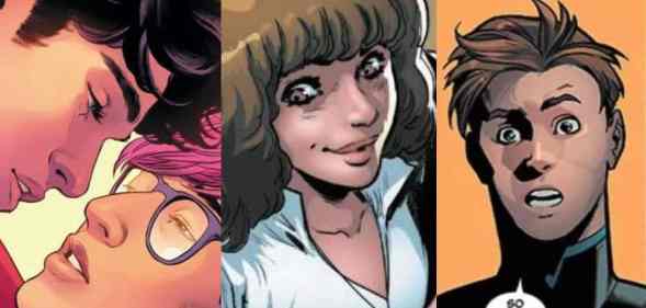 Side by side images of iconic coming out moments across DC and Marvel comics including Superman, Kate Pryde and Iceman