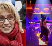 A side by side image of Finnish MP Päivi Räsänen and her appearance on the Masked Singer Suomi