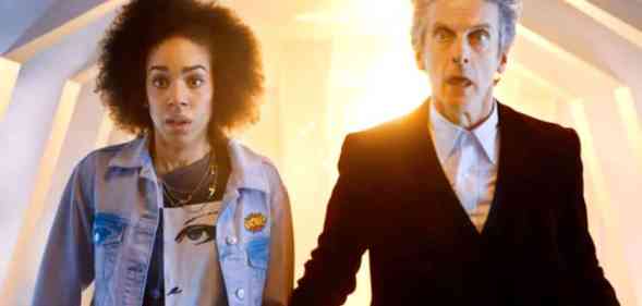 A picture of Pearl Mackie as Bill Potts alongside Peter Capaldi as Doctor Who