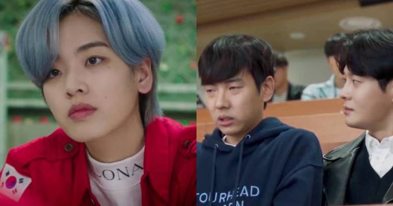 A side by side image of Hyun-yi from Itaewon Class and two queer characters from Love With Flaws