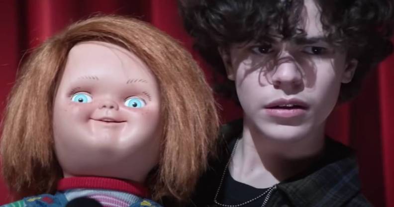 Chucky and Jake appear on stage in a trailer for the new Chucky TV show