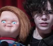 Chucky and Jake appear on stage in a trailer for the new Chucky TV show