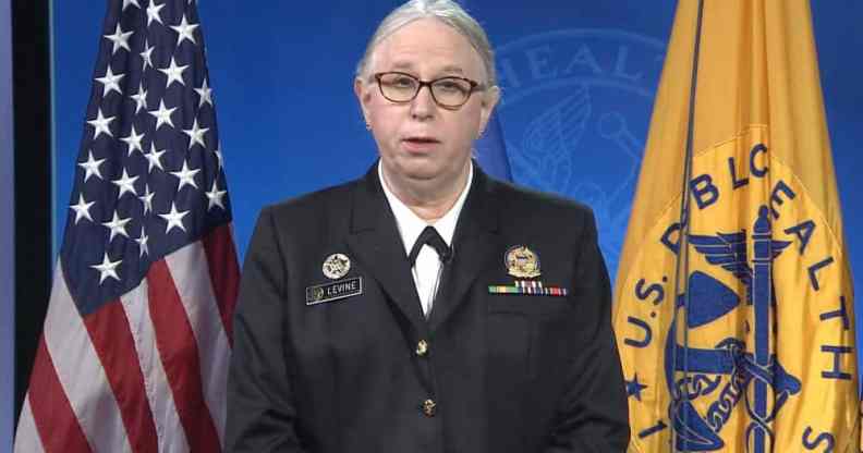 Dr Rachel Levine is sworn in as a four-star admiral of the US Public Health Service Commissioned Corps