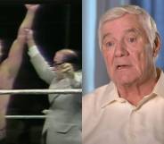 An image of Pat Patterson from when he was a professional wrestler and a later interview after he retired