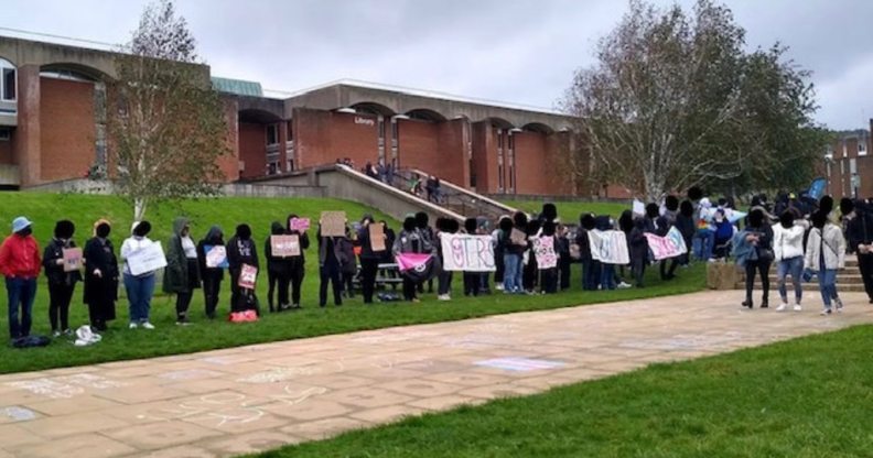 Studnets protesting at the University of Sussex against Kathleen Stock