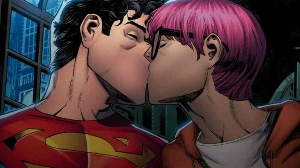 Jon Kent, son of Clark Kent and current Superman of earth, kisses reporter Jay Nakamura