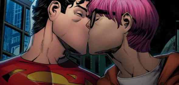 Jon Kent, son of Clark Kent and current Superman of earth, kisses reporter Jay Nakamura