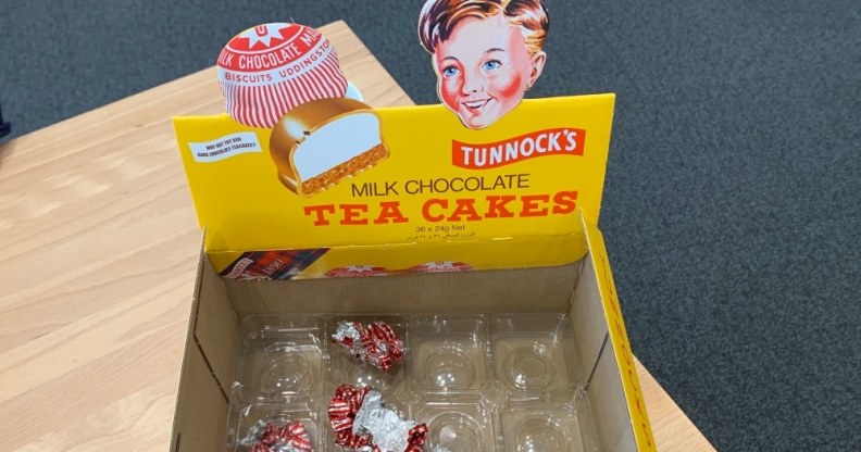 Tunnock&#039;s box with wrappers inside