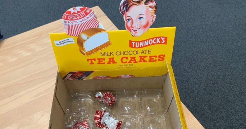 Tunnock's box with wrappers inside