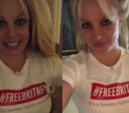 Britney Spears wearing a Free Britney t-shirt