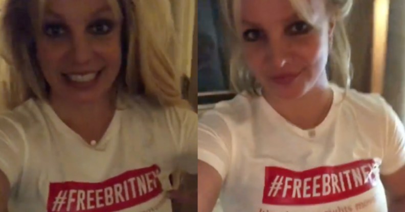 Britney Spears wearing a Free Britney t-shirt