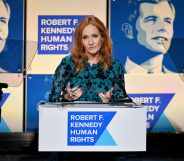 JK Rowling speaking on stage at the Robert F Kennedy Ripple of Hope Awards