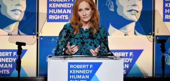 JK Rowling speaking on stage at the Robert F Kennedy Ripple of Hope Awards