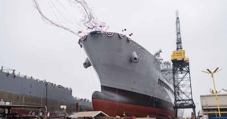 USNS Harvey Milk launches after a ceremonial address