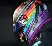 Mercedes' British driver Lewis Hamilton is pictured in the pits during the third practice session ahead of the Qatari Formula One Grand Prix.