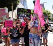 Junior Olivas and other Free Britney activists marching in Los Angeles