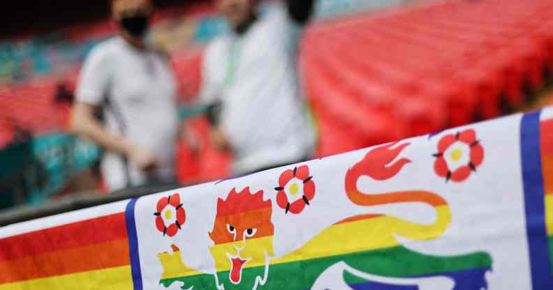 A view of a rainbow themed England football flag